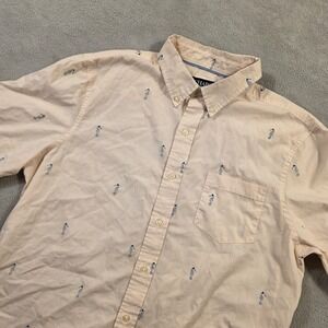 Chaps Mens Large Peach Seahorse Print Short Sleeve Button Down Shirt Easy Care